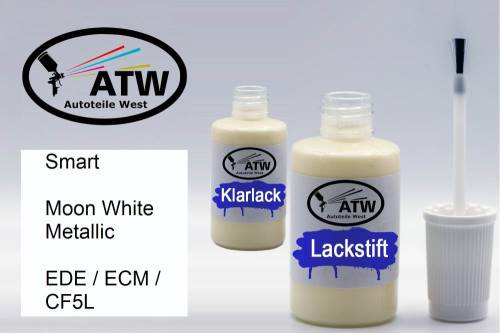 Smart, Moon White Metallic, EDE / ECM / CF5L: 20ml Lackstift + 20ml Klarlack - Set, von ATW Autoteile West.